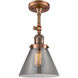Franklin Restoration Large Cone LED 8 inch Antique Copper Semi-Flush Mount Ceiling Light in Plated Smoke Glass, Franklin Restoration