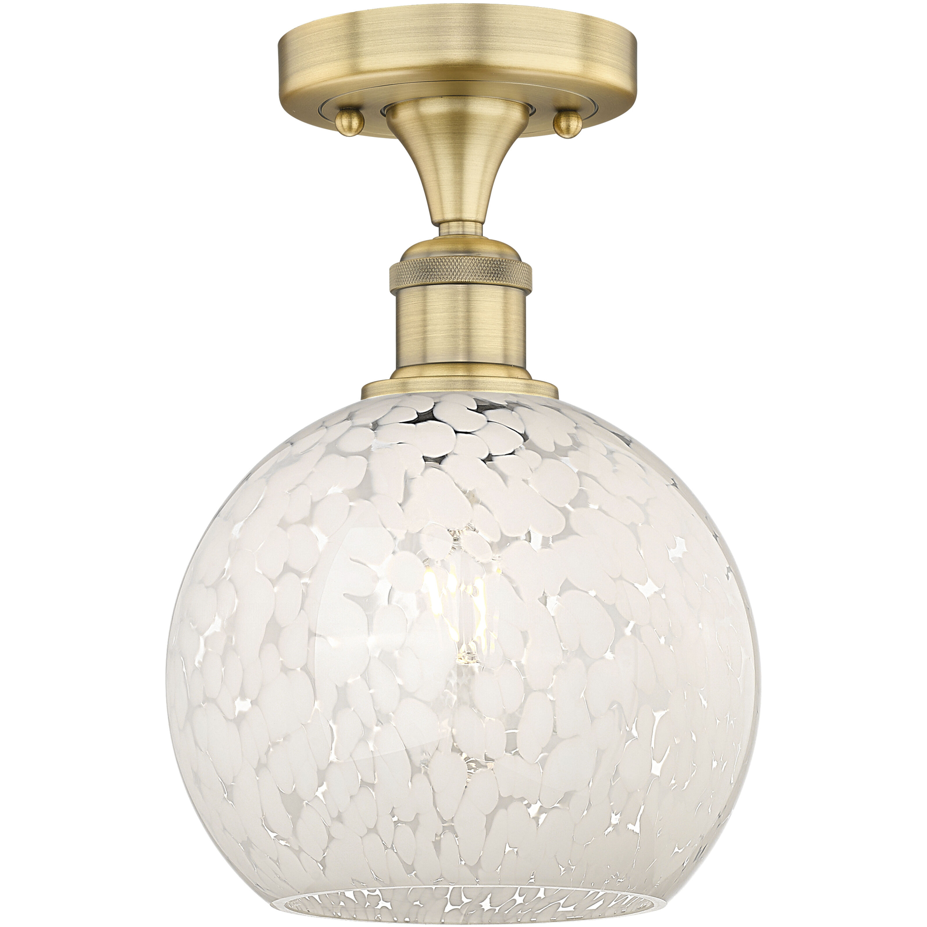 Edison White Mouchette 1 Light 8 inch Brushed Brass Semi-Flush Mount Ceiling Light