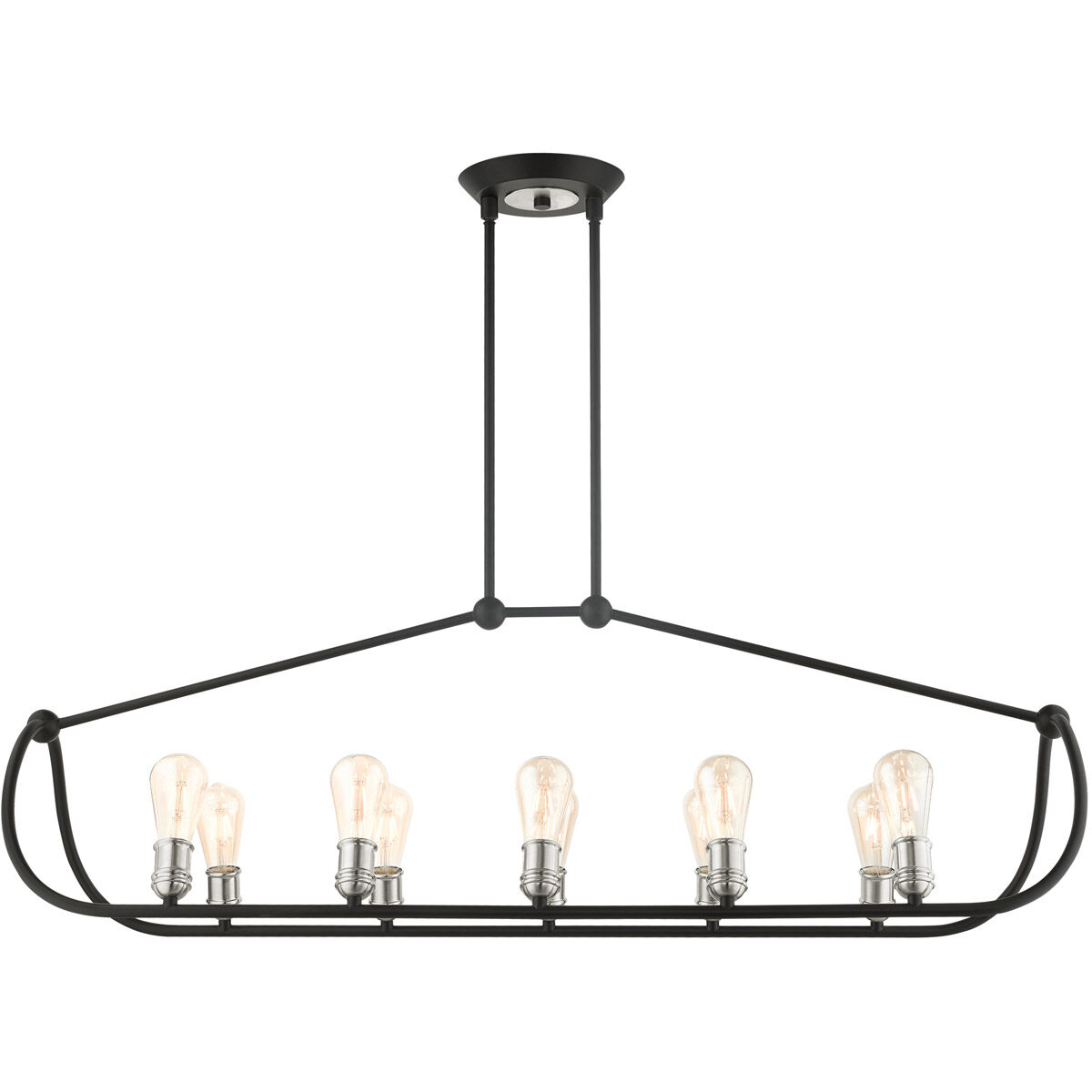 Archer 10 Light 48 inch Textured Black with Brushed Nickel Accents Linear Chandelier Ceiling Light