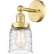 Bell 1 Light 6.5 inch Satin Gold Sconce Wall Light in Clear Deco Swirl Glass, Small