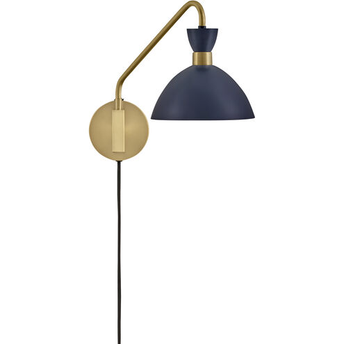 Simon LED 8 inch Matte Navy with Heritage Brass accents Sconce Wall Light