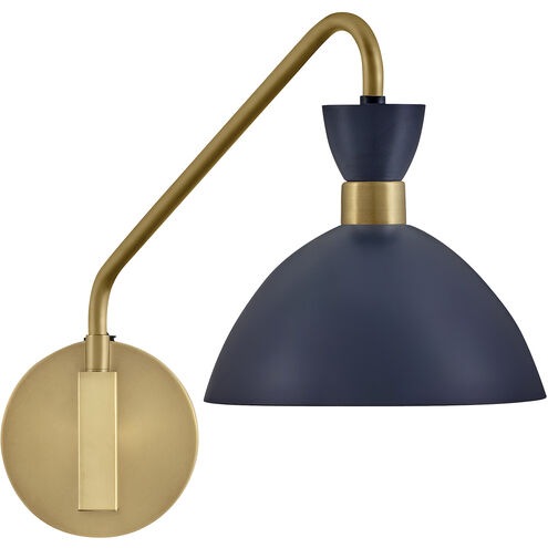 Simon LED 8 inch Matte Navy with Heritage Brass accents Sconce Wall Light