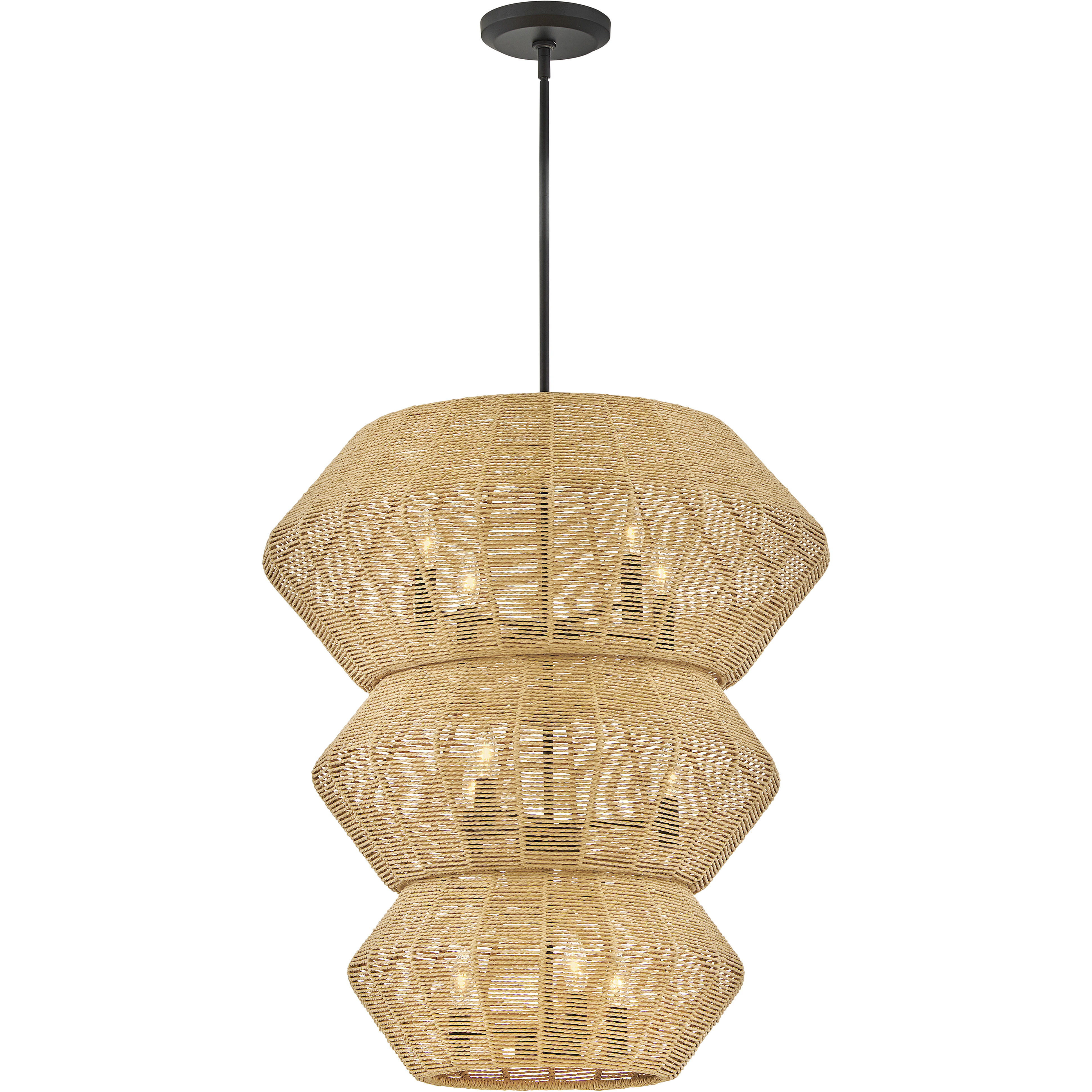 Lisa McDennon Luca 10 Light 27.75 inch Black / Camel Rattan Chandelier Ceiling Light, Multi Tier
