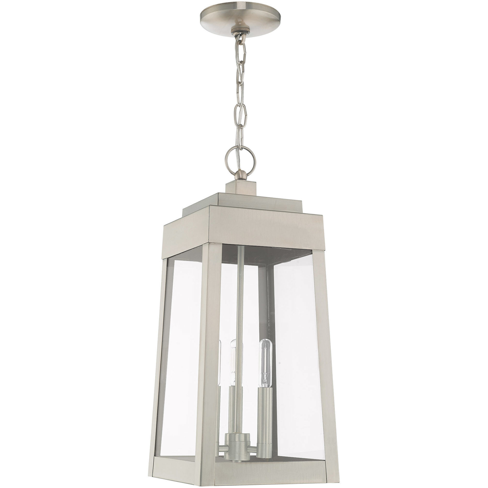 Oslo 3 Light 8 inch Brushed Nickel Outdoor Pendant Lantern