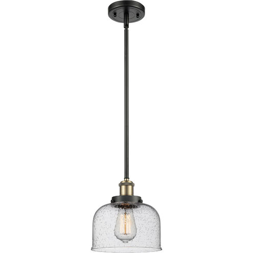Ballston Large Bell LED 8 inch Black Antique Brass Pendant Ceiling Light in Seedy Glass