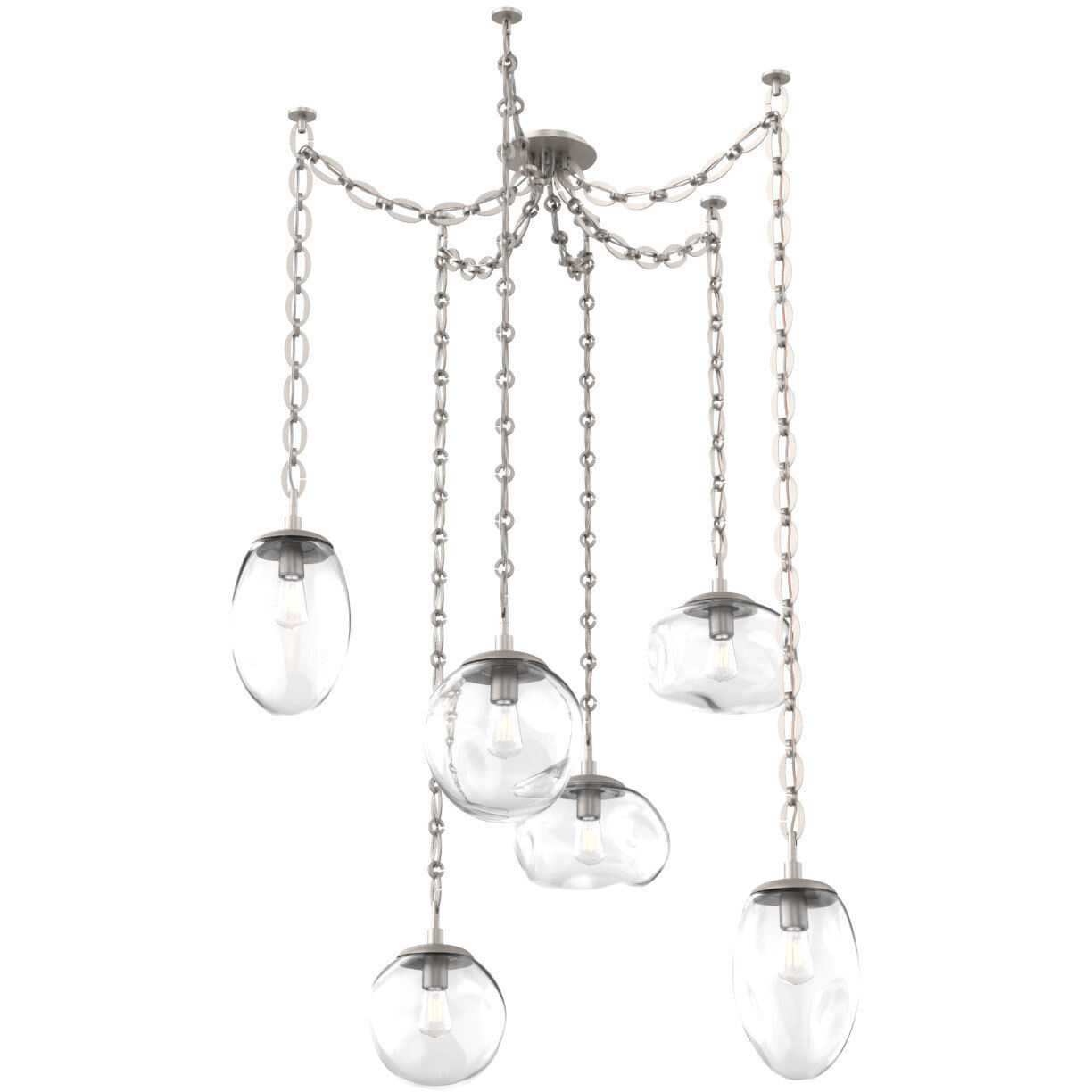 Cosmos 6 Light 17 inch Beige Silver Swag Multi-Pendant Ceiling Light in Clear, Oval Chain