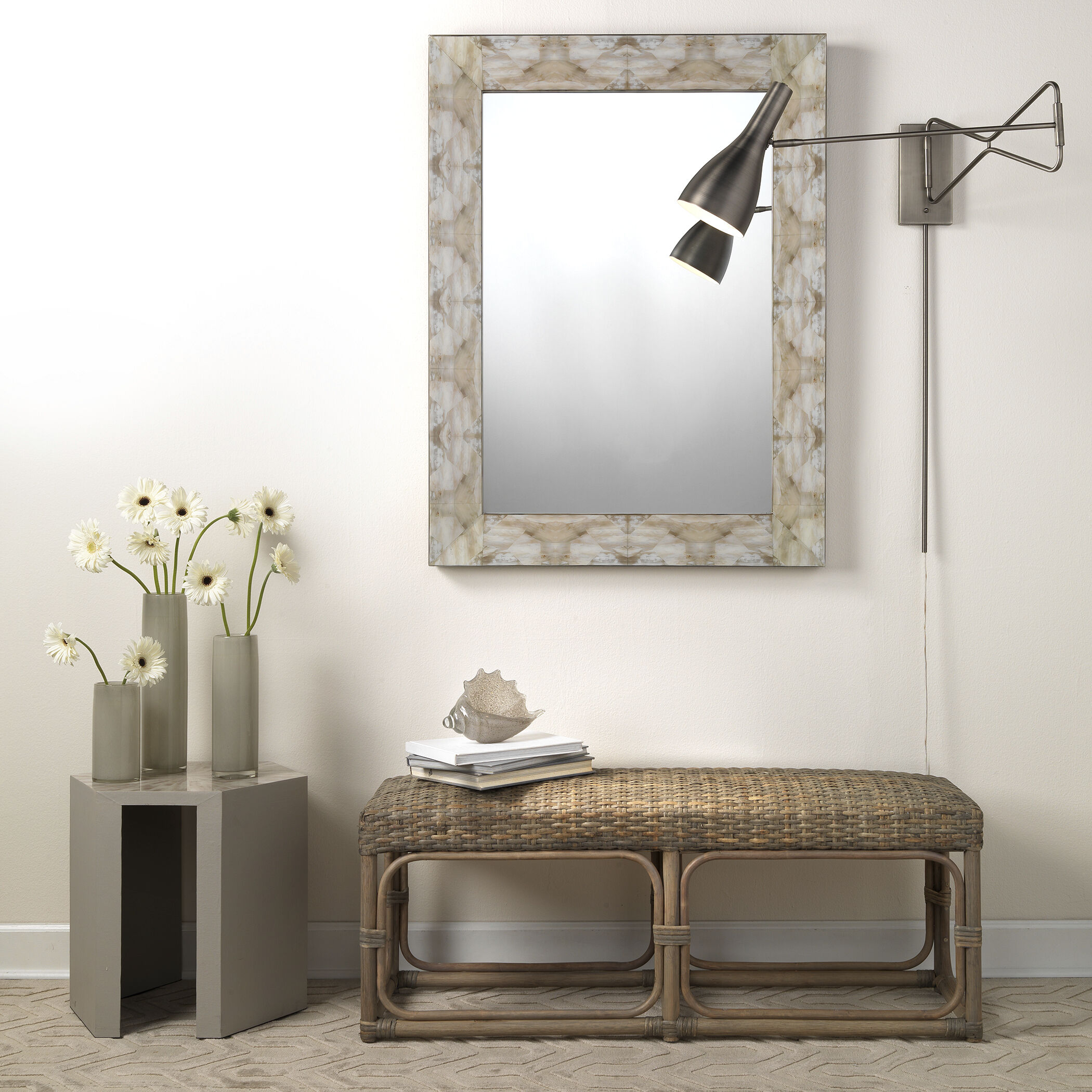 Fragment 48 X 36 inch Light Grey & Beige Faux Horn Mirror