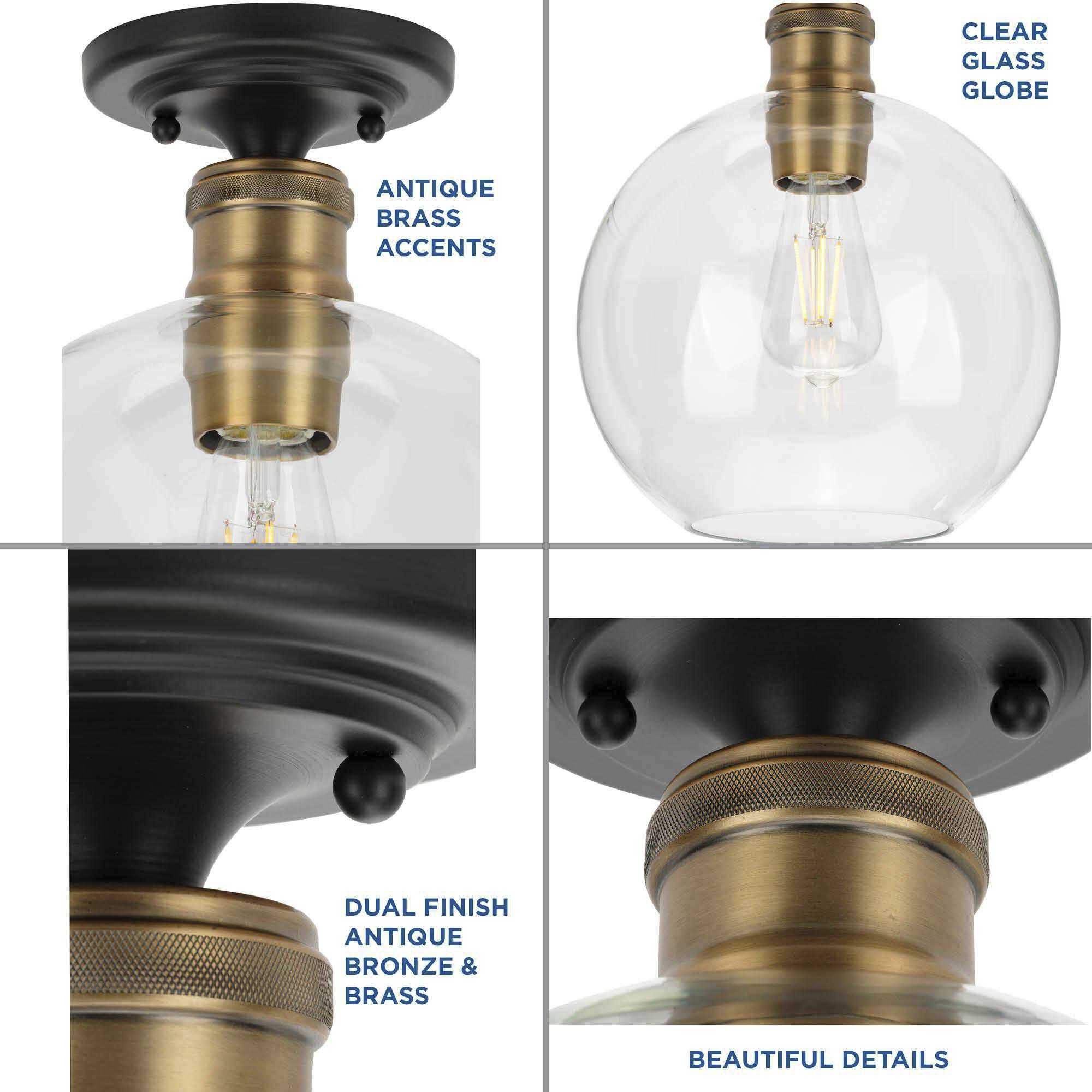 Hansford 1 Light 10 inch Antique Bronze Flush Mount Ceiling Light in Antique Bronze and Vintage Brass