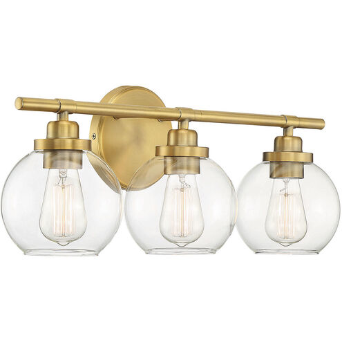 Carson 3 Light 22.5 inch Warm Brass Bathroom Vanity Light Wall Light, Essentials