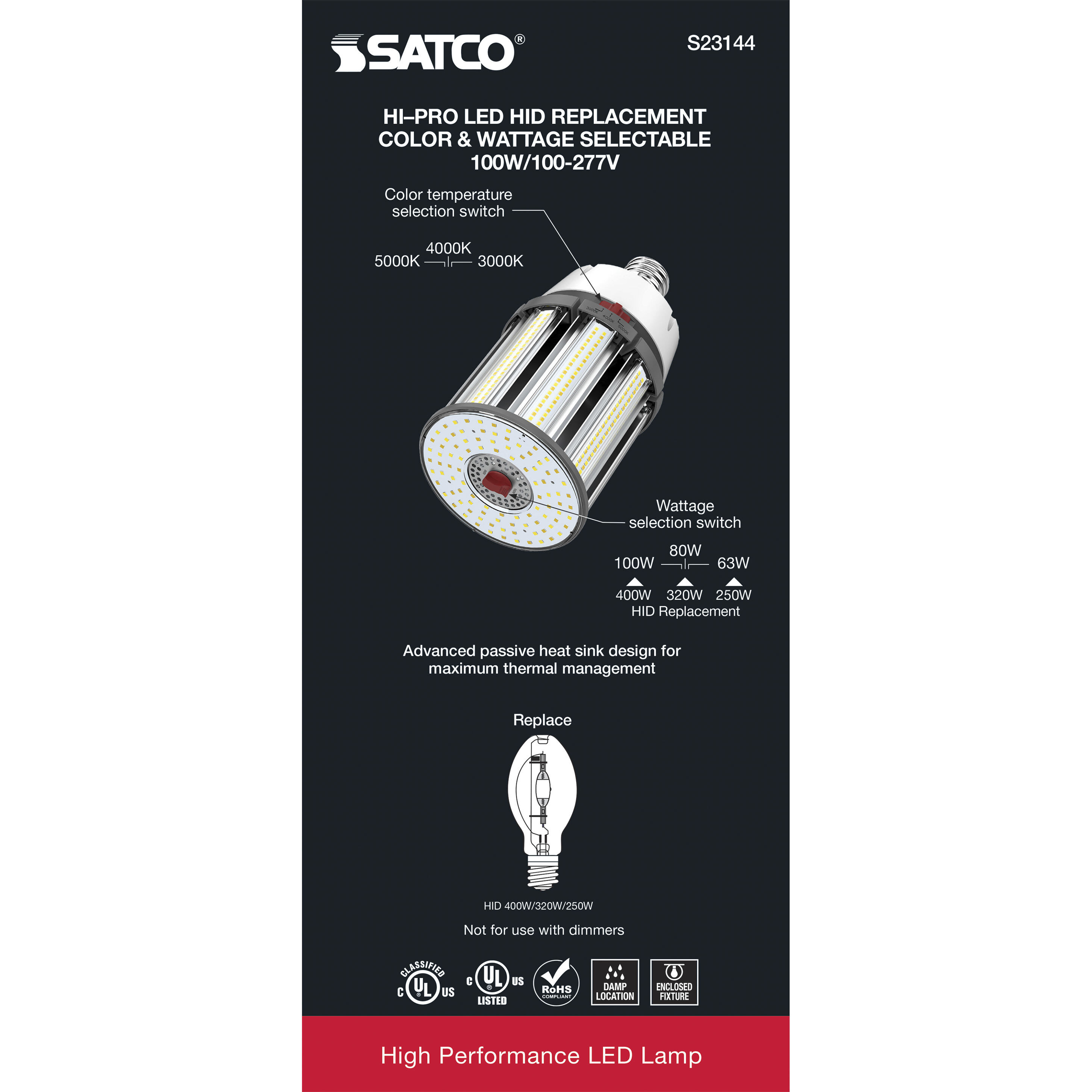 Hi-Pro LED LED 100.00 watt 3000K HID Replacements