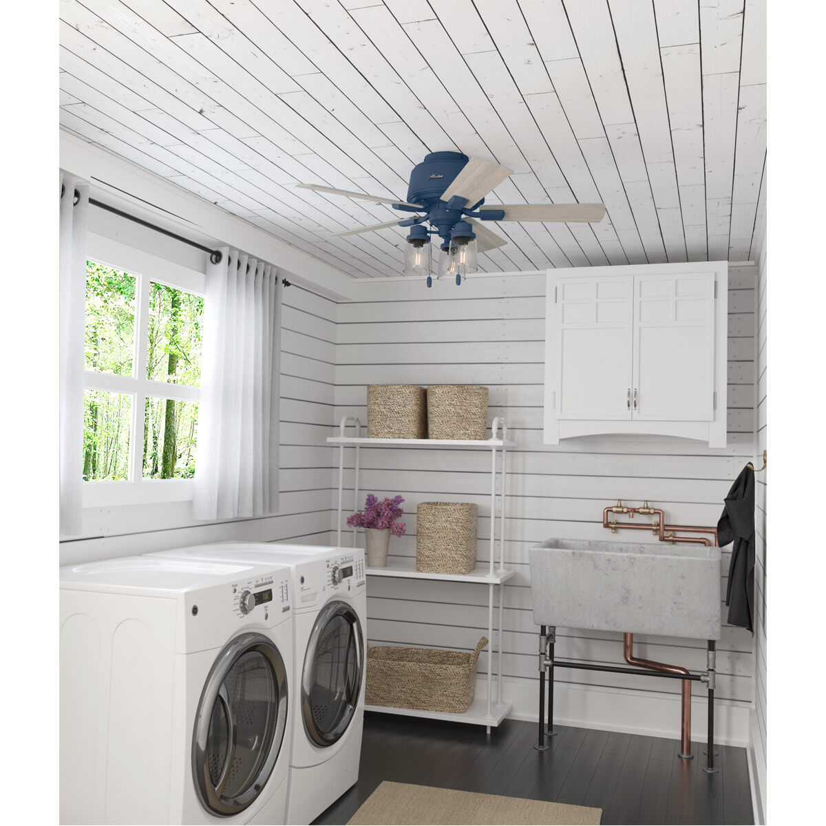 Hartland 44 inch Indigo Blue with Light Gray Oak Blades Ceiling Fan