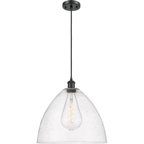 Ballston Dome 1 Light 16 inch Matte Black Pendant Ceiling Light in Seedy Glass