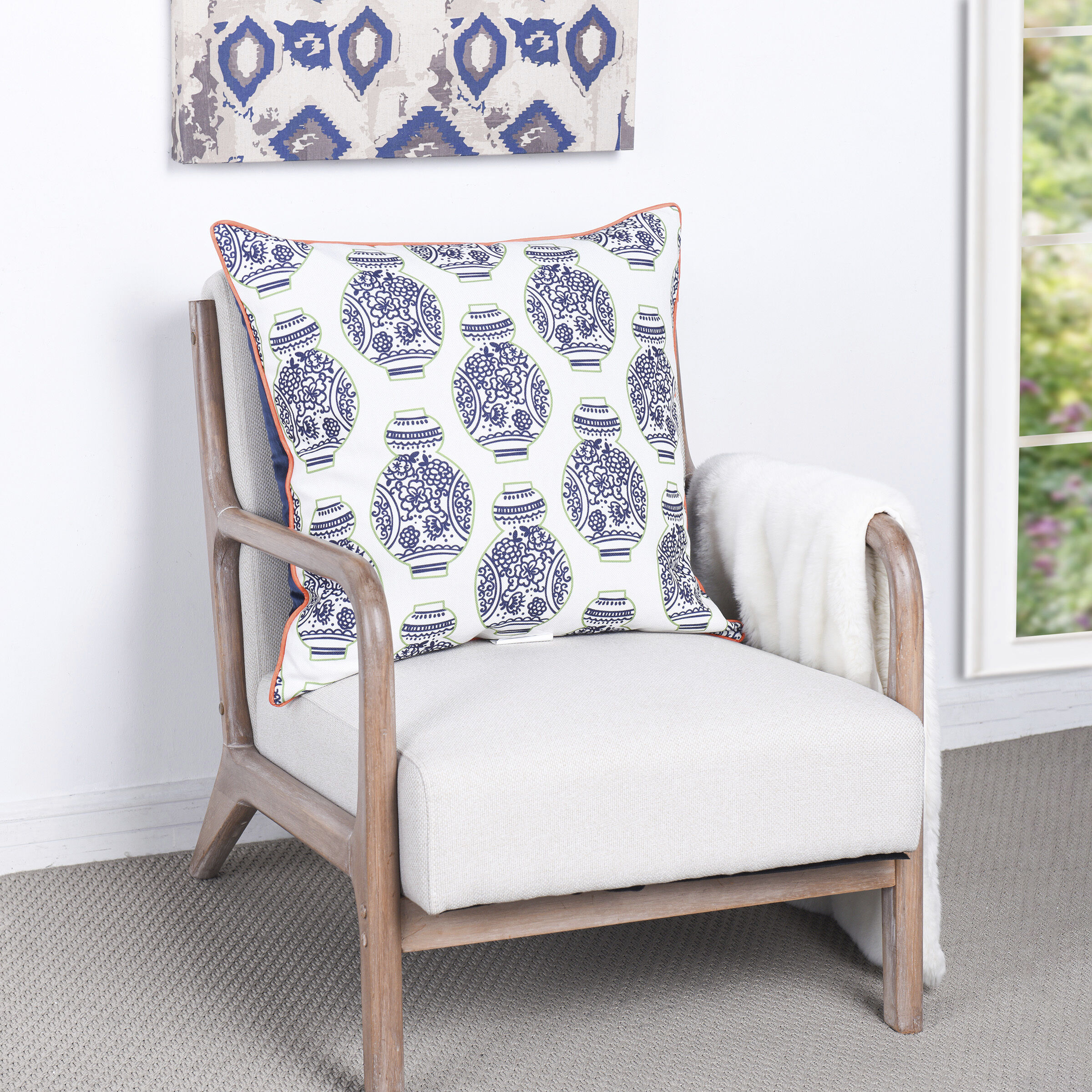 Dann Foley Double Sided Pillow 5 inch Green and White Throw Pillow