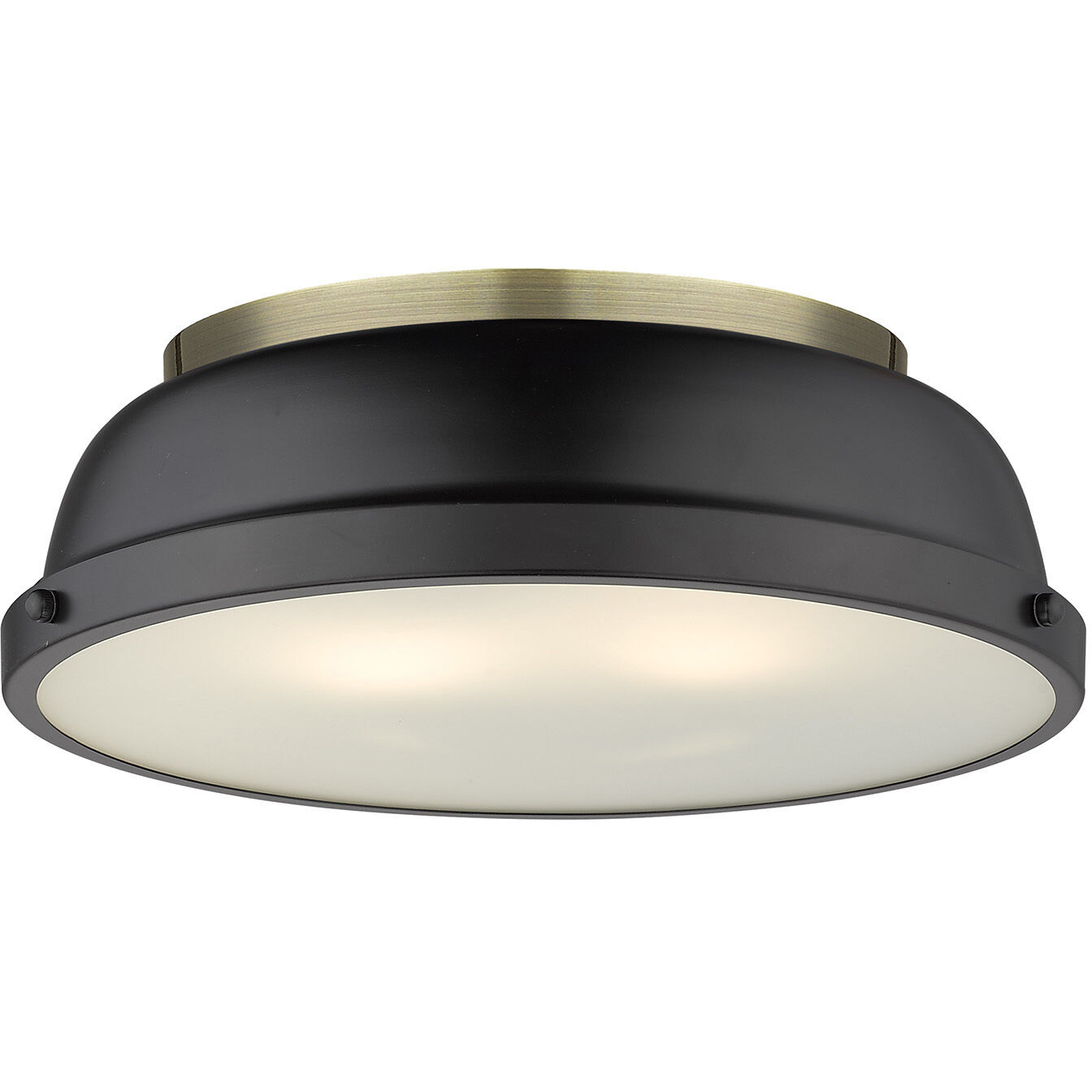 Yep Duncan 2 Light 14 inch Aged Brass Flush Mount Ceiling Light in Matte Black, Damp