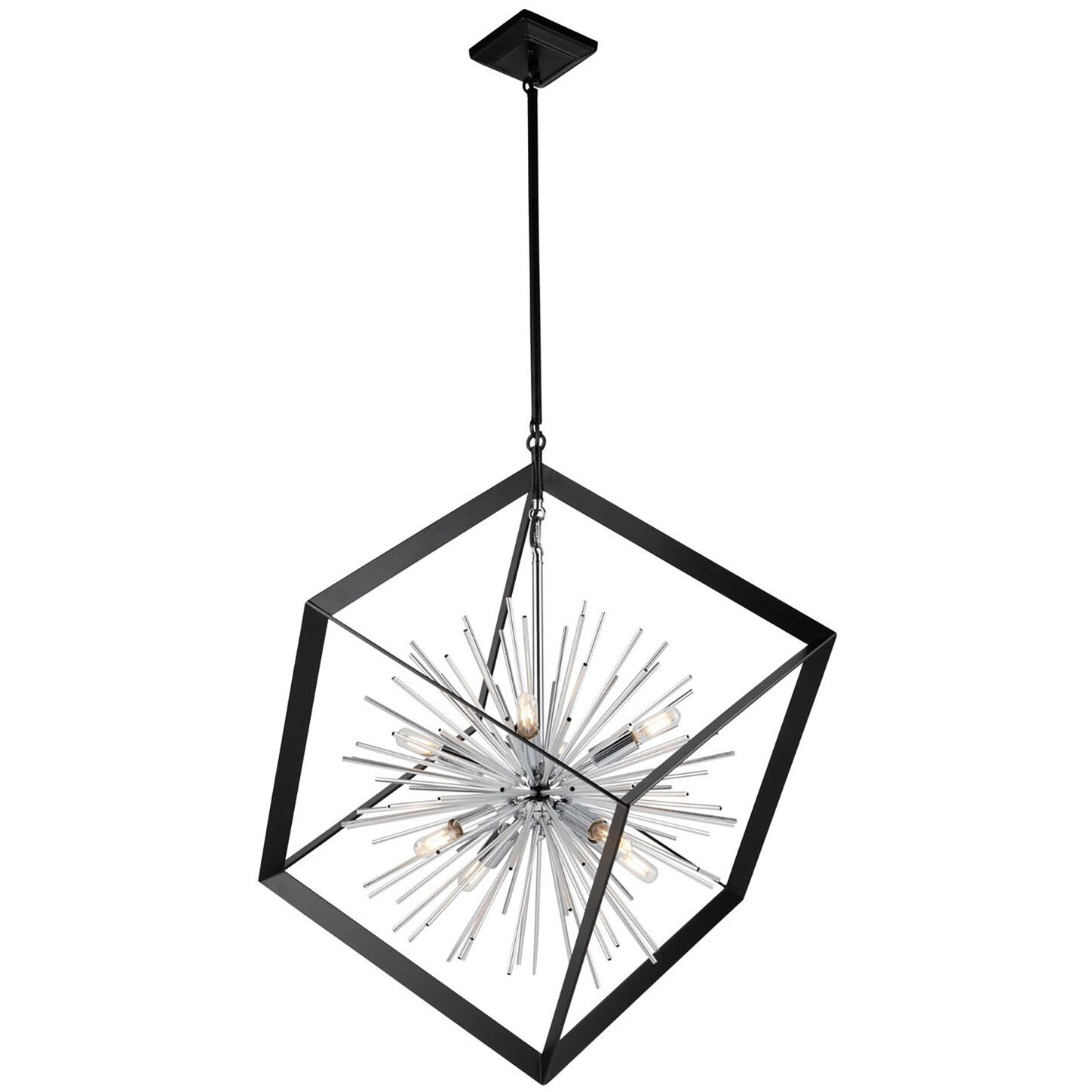 Sunburst LED 31.5 inch Matte Black and Chrome Chandelier Ceiling Light