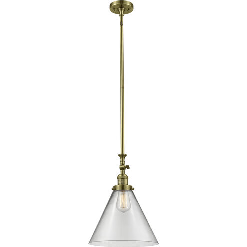 Franklin Restoration Cone LED 12 inch Antique Brass Mini Pendant Ceiling Light in Clear, Franklin Restoration