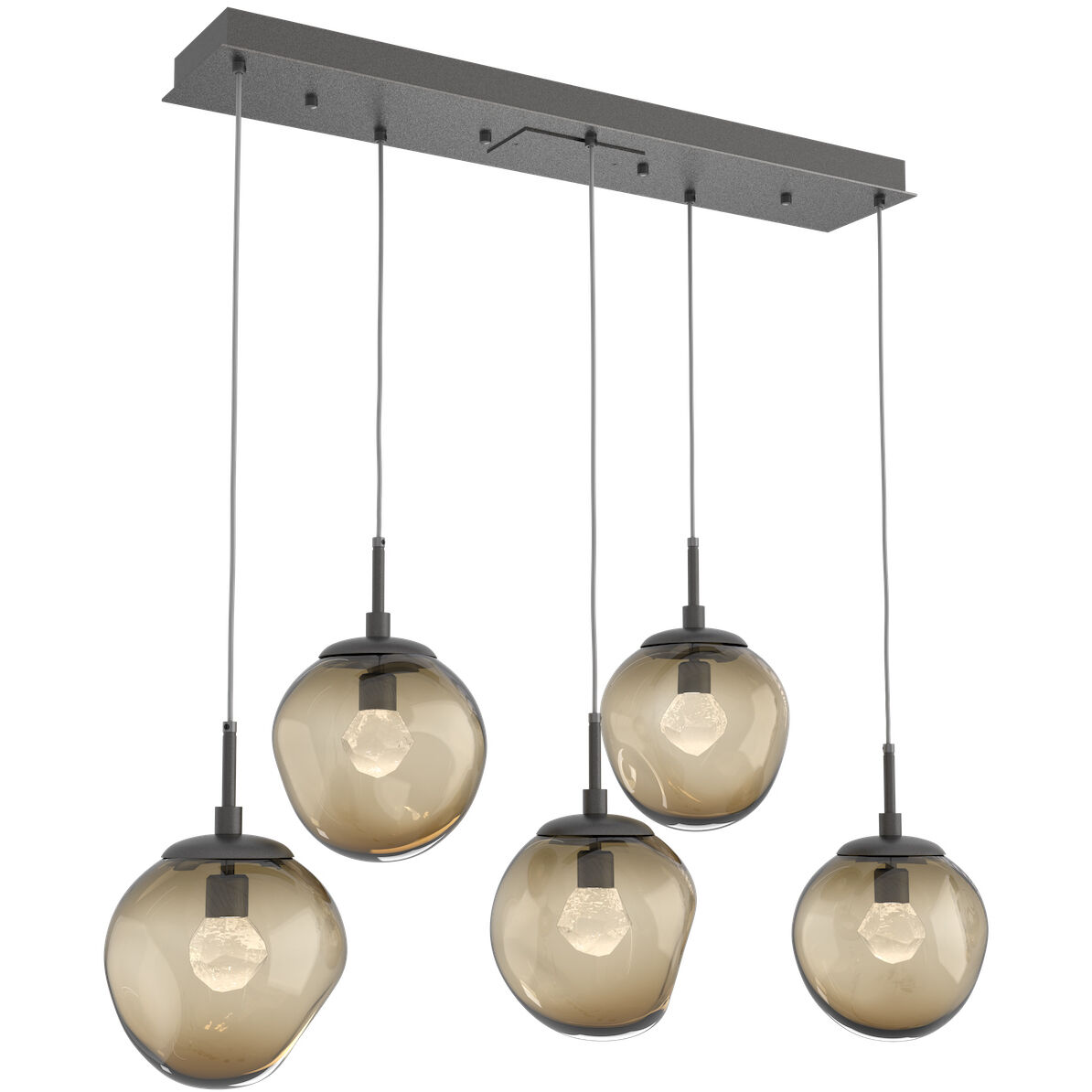 Aster LED LED Graphite Linear Pendant Ceiling Light in 3000K LED, Zircon Inner - Bronze Outer, Multi-Port