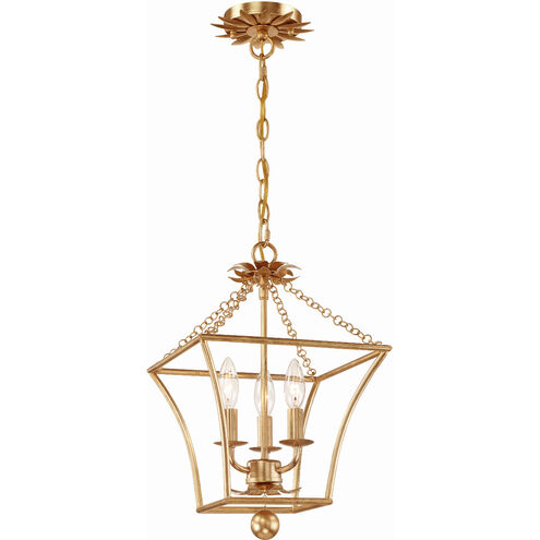 Broche 3 Light 11 inch Antique Gold Mini Chandelier Ceiling Light