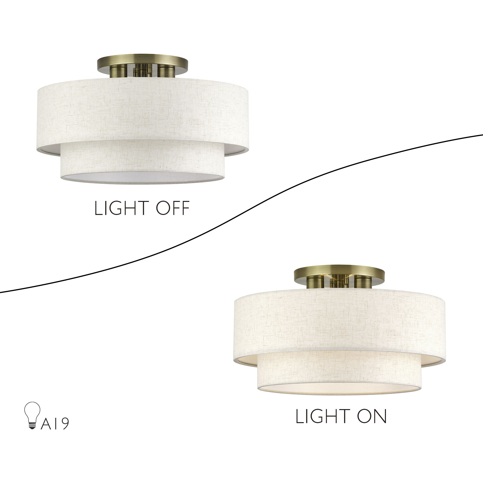 Manorwood 3 Light 18 inch Antique Brass Semi Flush Mount Ceiling Light, Large