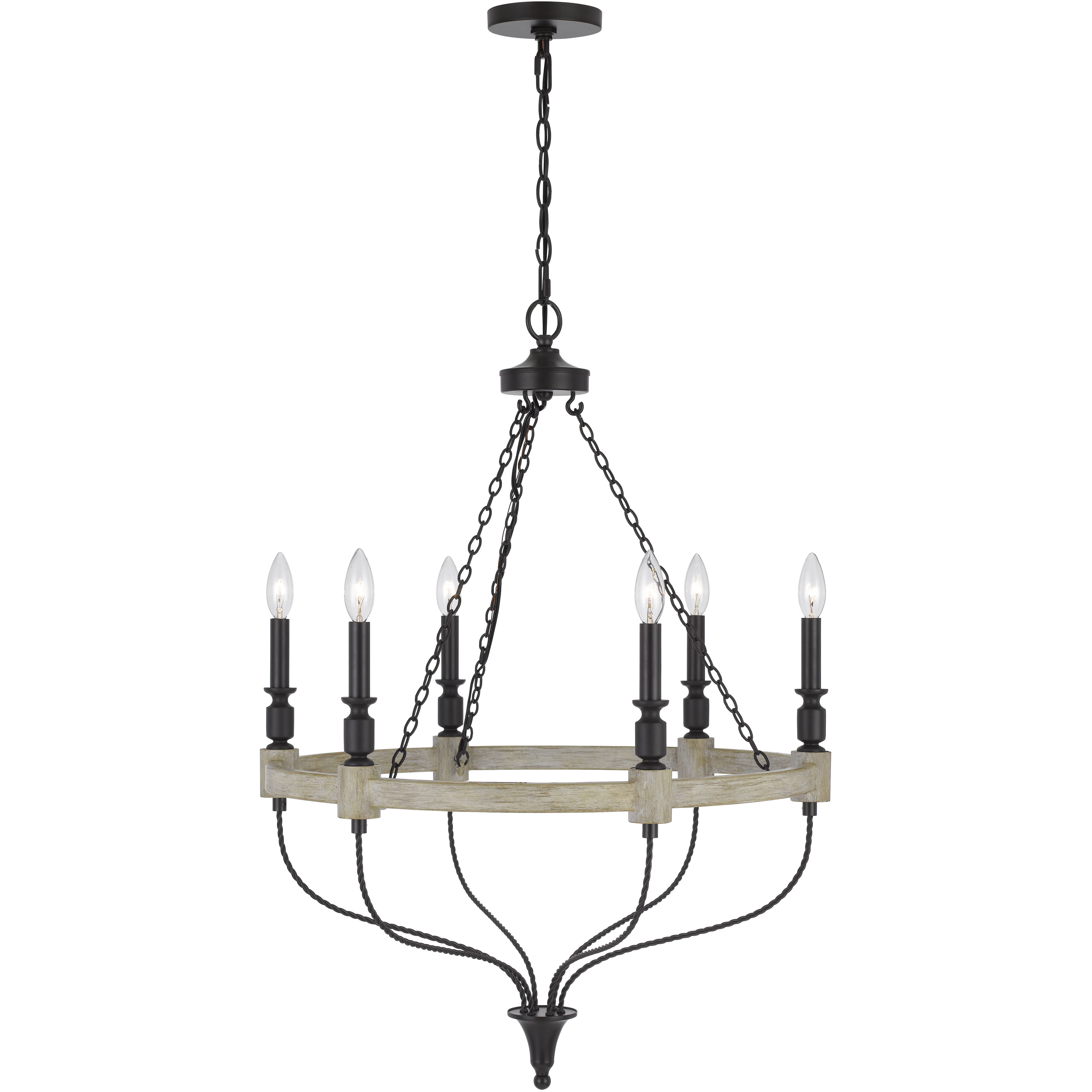 Grove 6 Light 26 inch Drifted Wood and Black Chandelier Ceiling Light