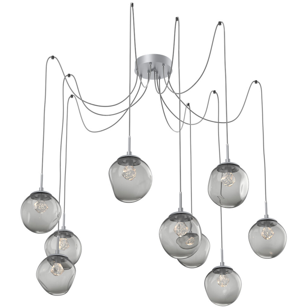 Aster LED 18.7 inch Classic Silver Swag Multi-Pendant Ceiling Light in 2700K LED, Zircon Inner - Smoke Outer