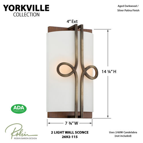 Yorkville 2 Light 8 inch Aged Darkwood/Silver Patina Wall Sconce Wall Light