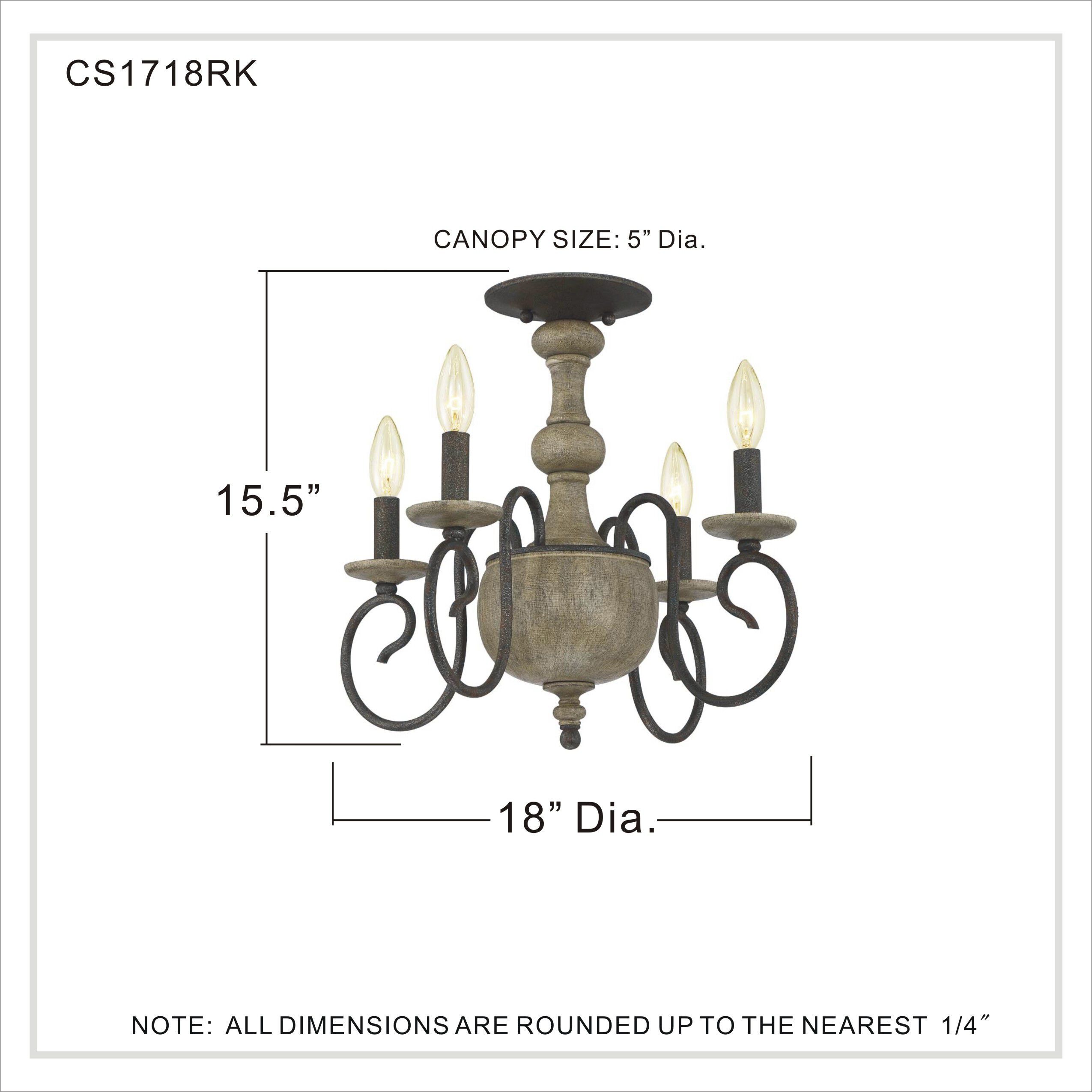 Castile 4 Light 18 inch Rustic Black Semi-Flush Mount Ceiling Light