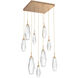 Aalto LED 27.1 inch Novel Brass Chandelier Ceiling Light in 3000K LED, Optic Rib Clear, Square Multi-Port