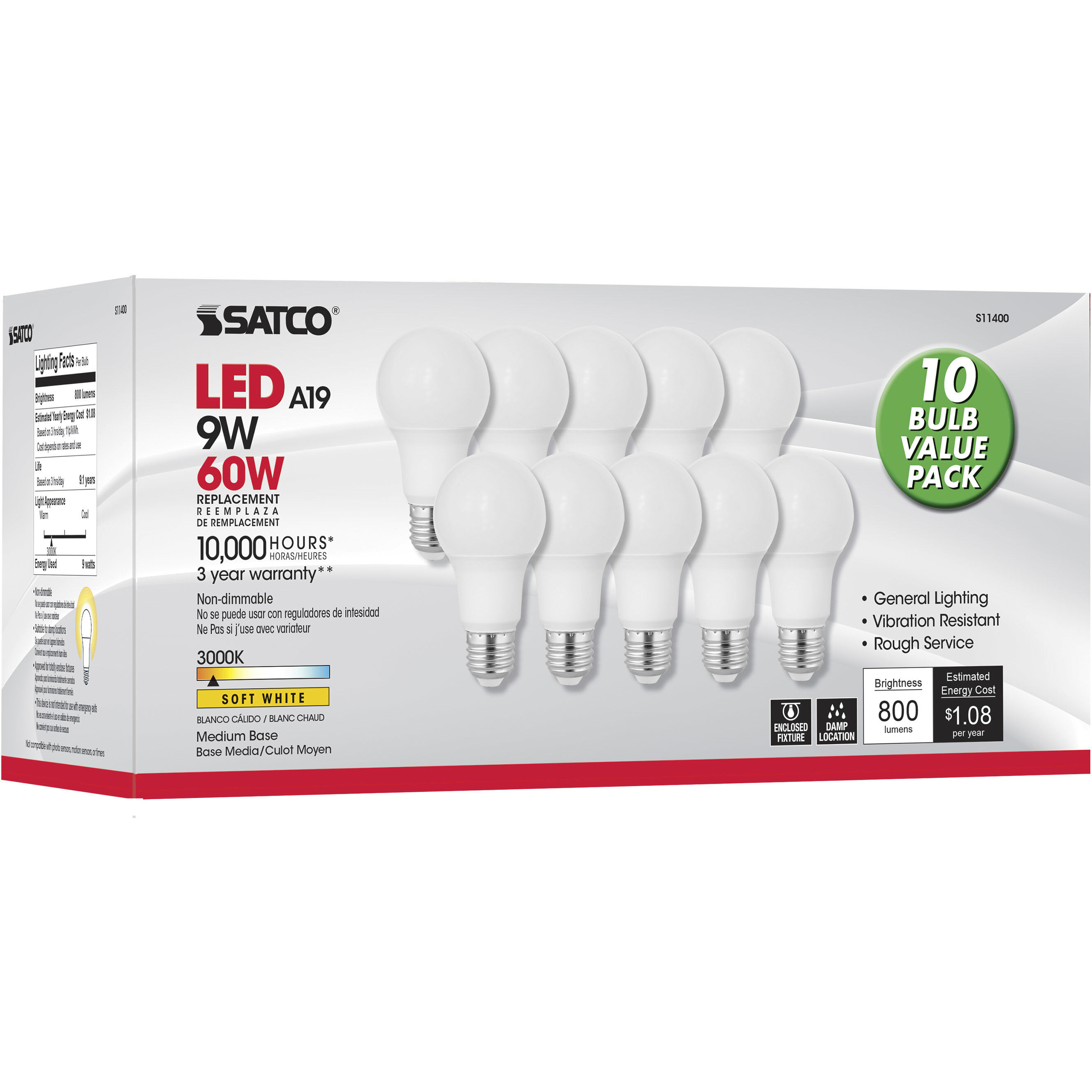 Lumos LED A19 Medium E26 9.00 watt 120V 3000K Light Bulb