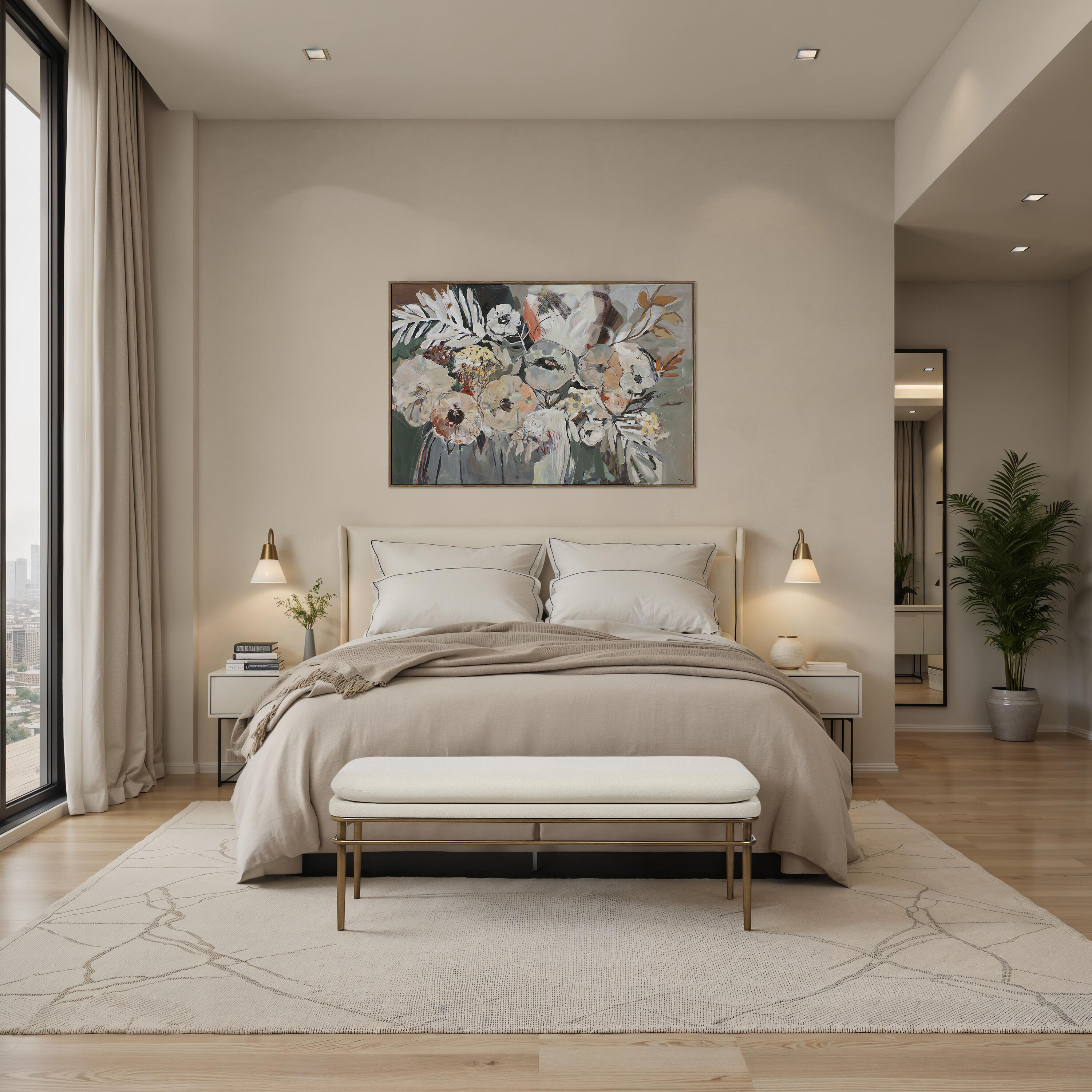 Paredes Natural and Dark Antique Brushed Brass Bench