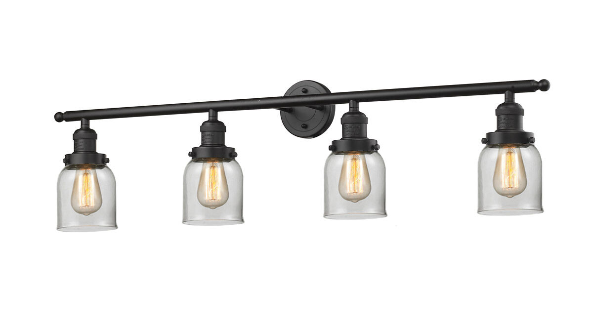 Franklin Restoration Small Bell 4 Light 42 inch Oil Rubbed Bronze Bath Vanity Light Wall Light in Clear Glass, Franklin Restoration