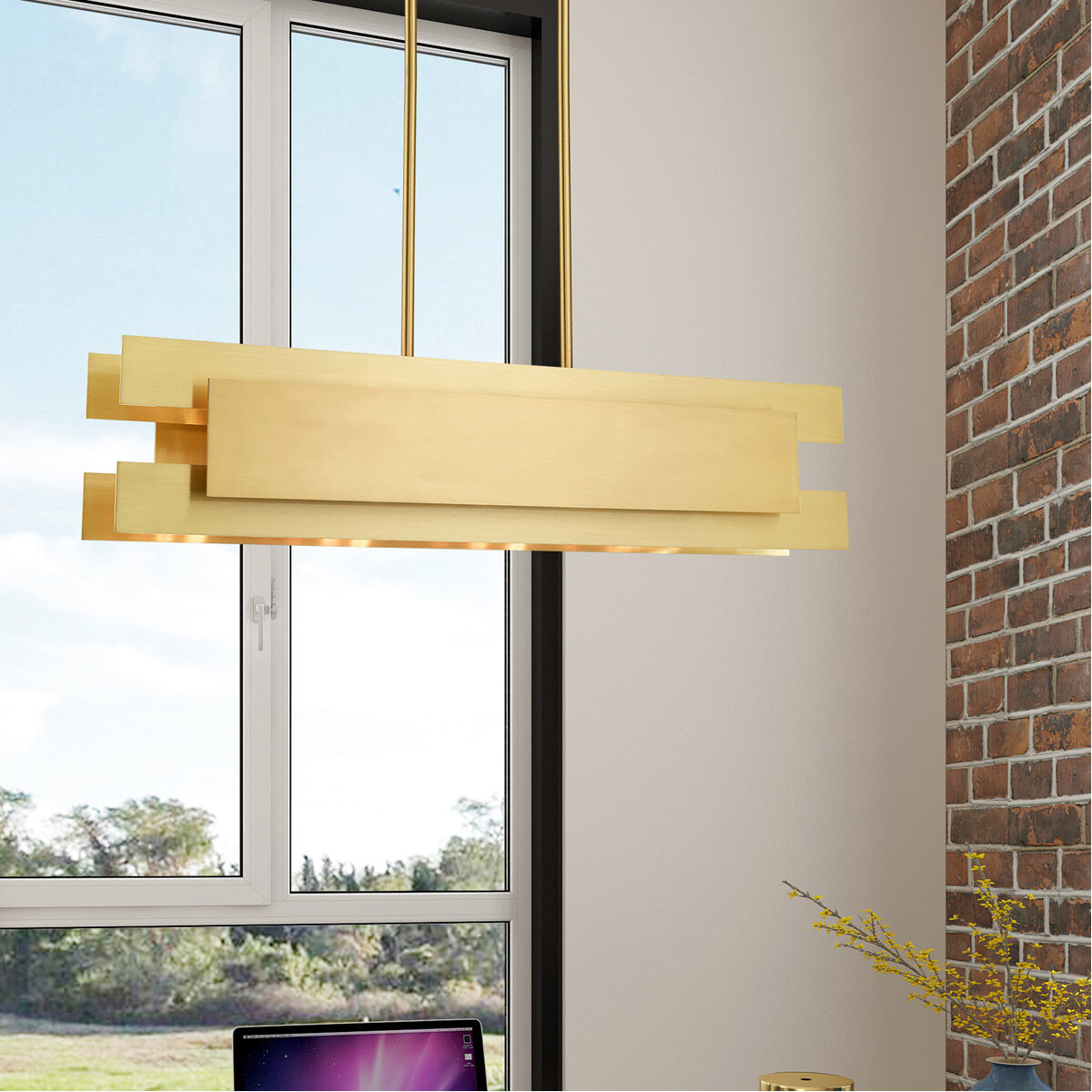 Varick 4 Light 36 inch Satin Brass Linear Chandelier Ceiling Light