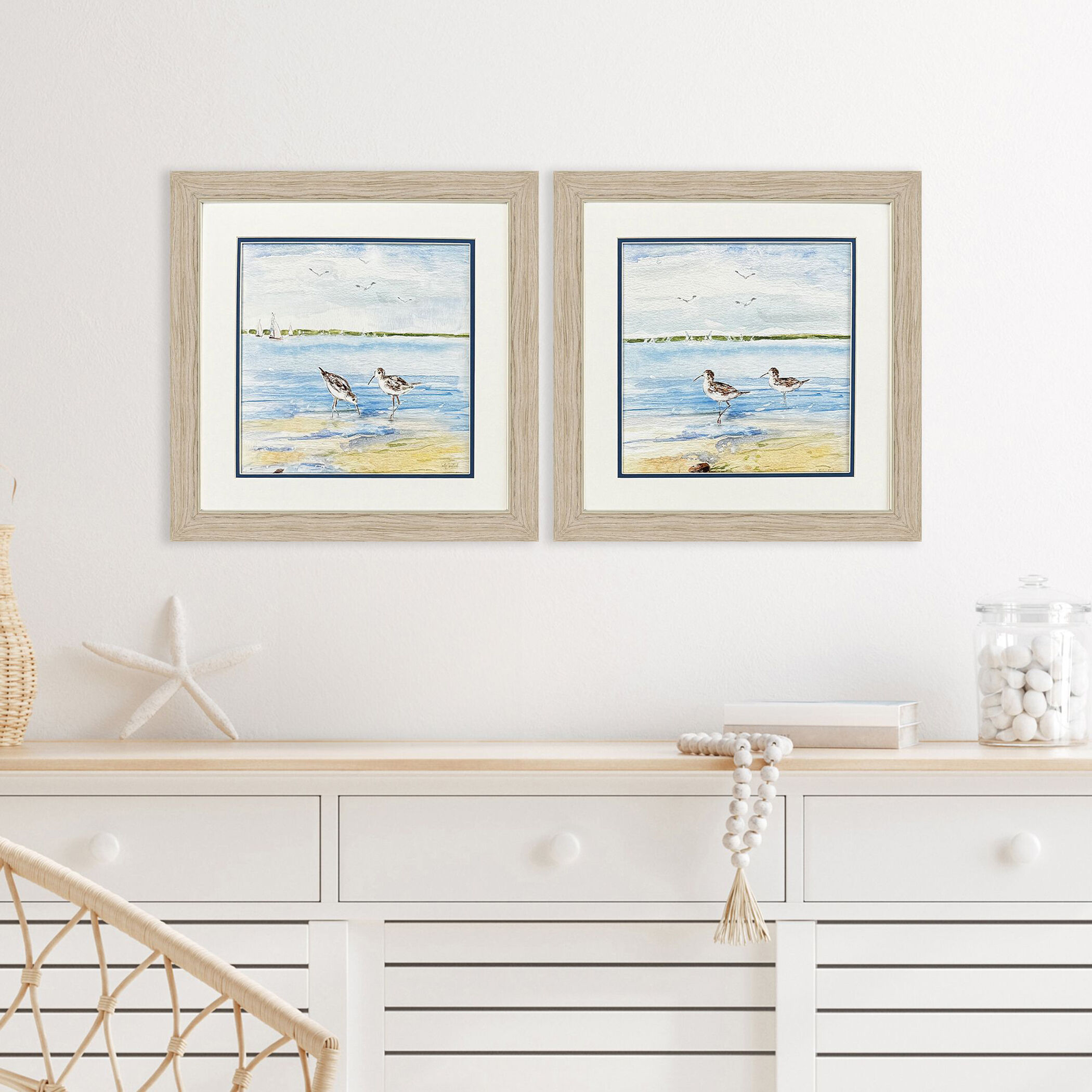 Sandpiper Beach Blue and Green Framed Art, Propac