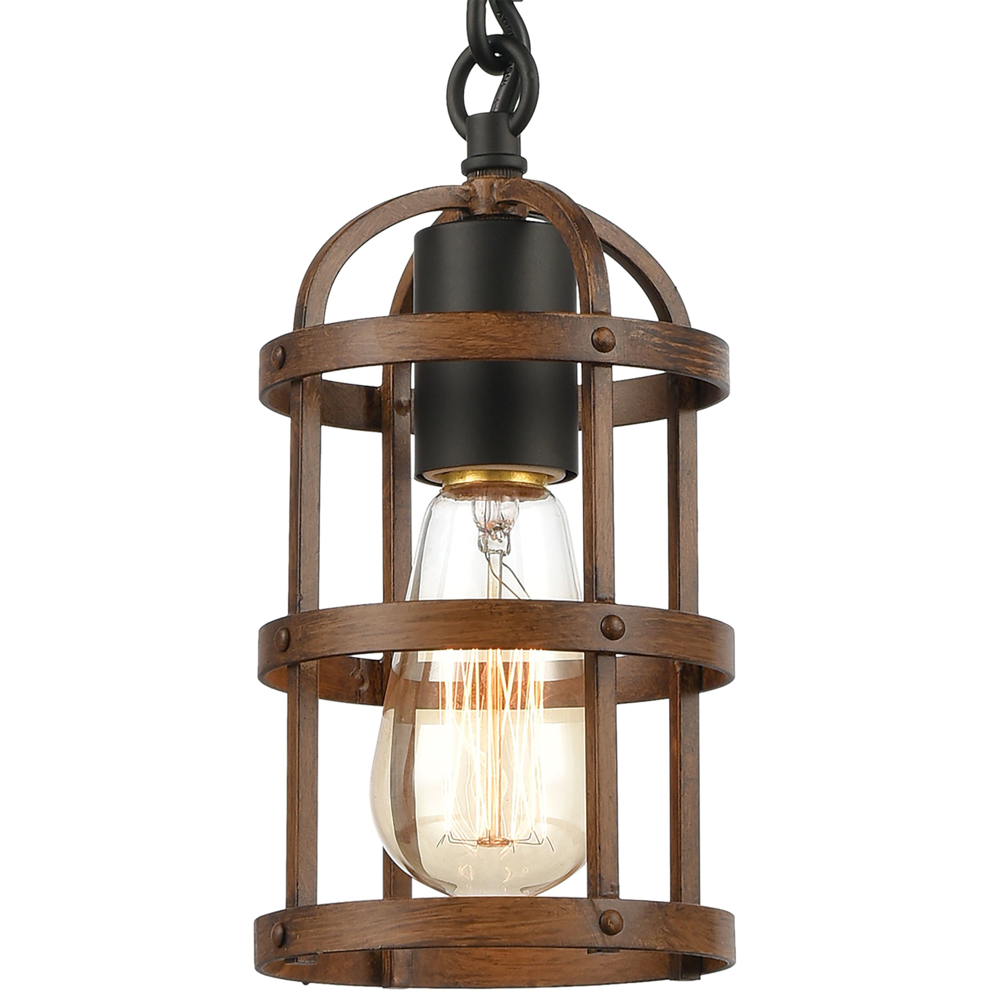 Millville 1 Light 5 inch Matte Black with Dark Oak Mini Pendant Ceiling Light