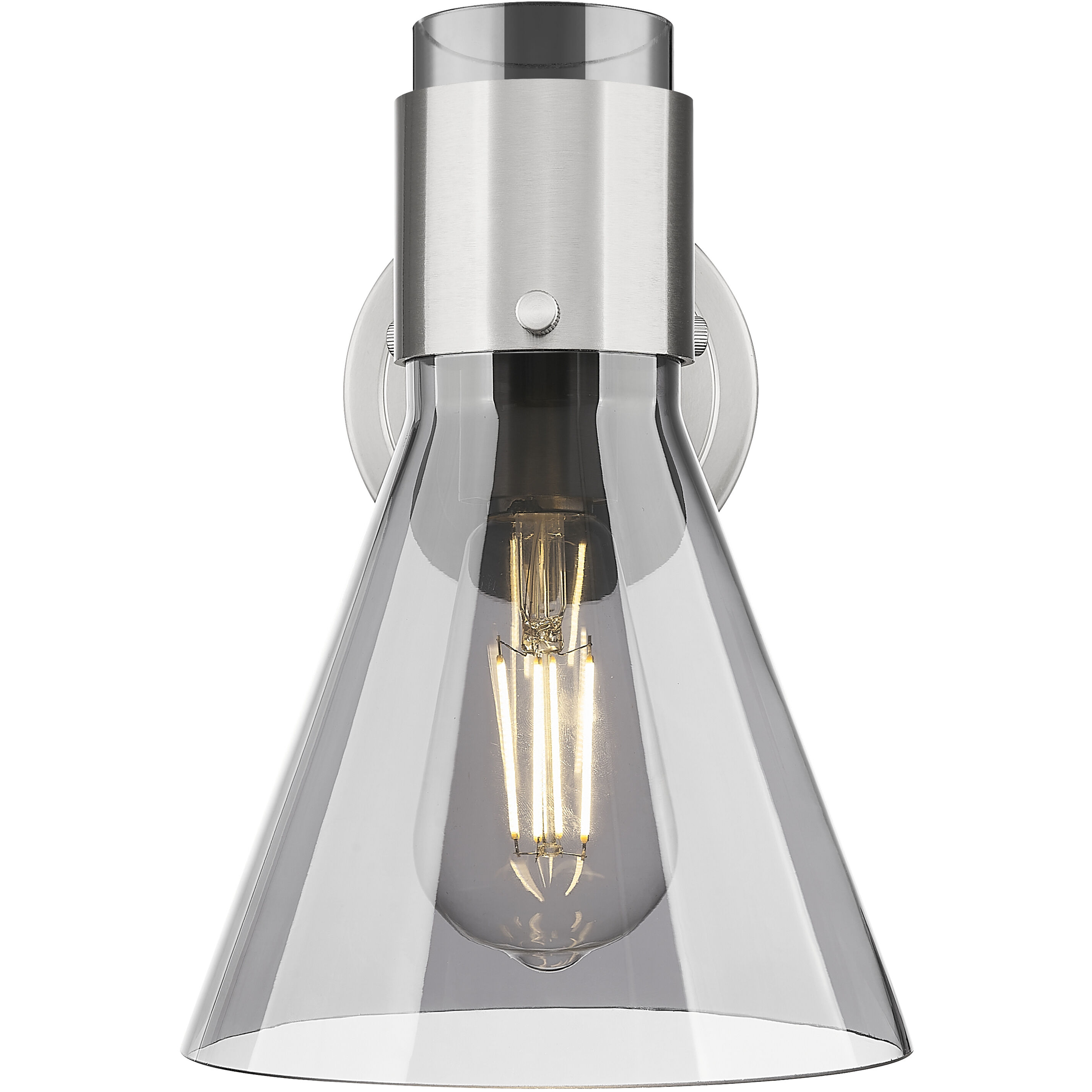 Lawton Cone Sconce Wall Light in Satin Nickel, Light Smoke Glass