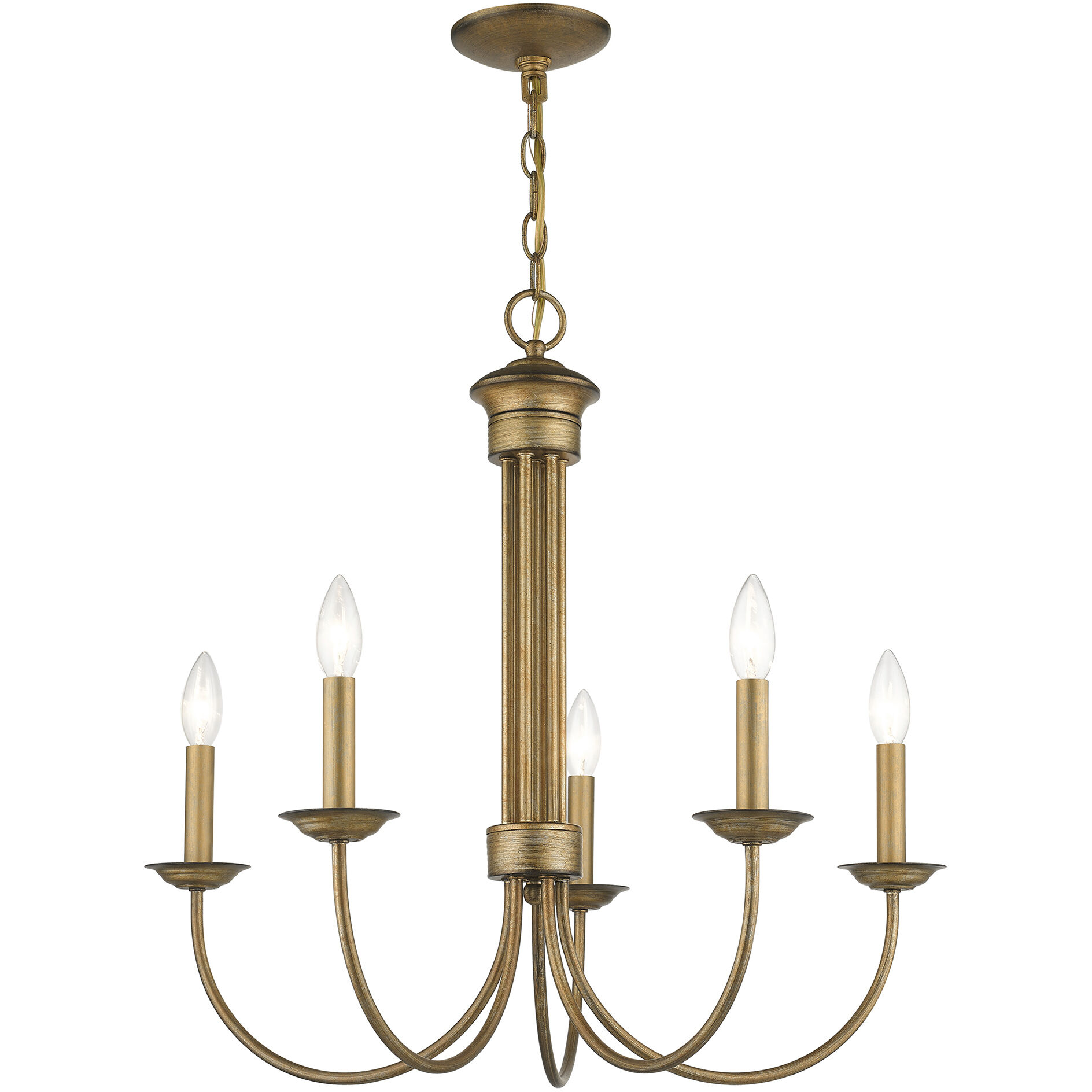Estate 5 Light 25 inch Antique Gold Leaf Chandelier Ceiling Light
