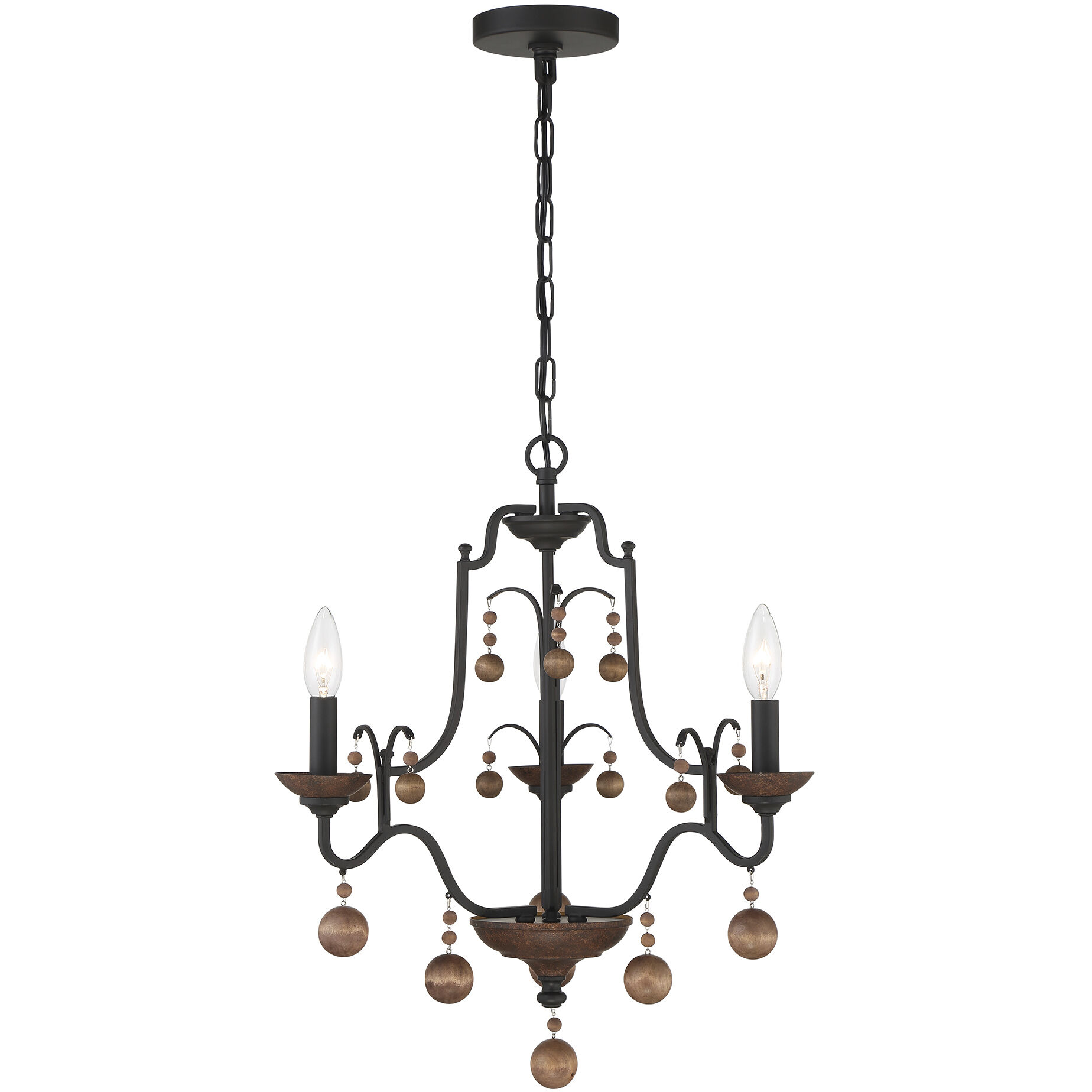 Colonial Charm 3 Light 19 inch Old World Bronze/Walnut Accents Chandelier Ceiling Light
