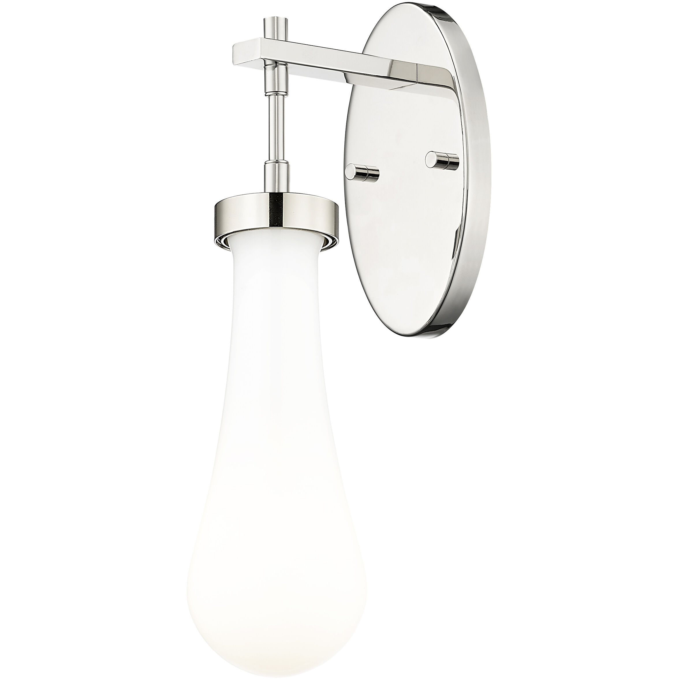 Downtown Urban Owego Armed Sconce Wall Light in Polished Nickel, Gloss White Glass