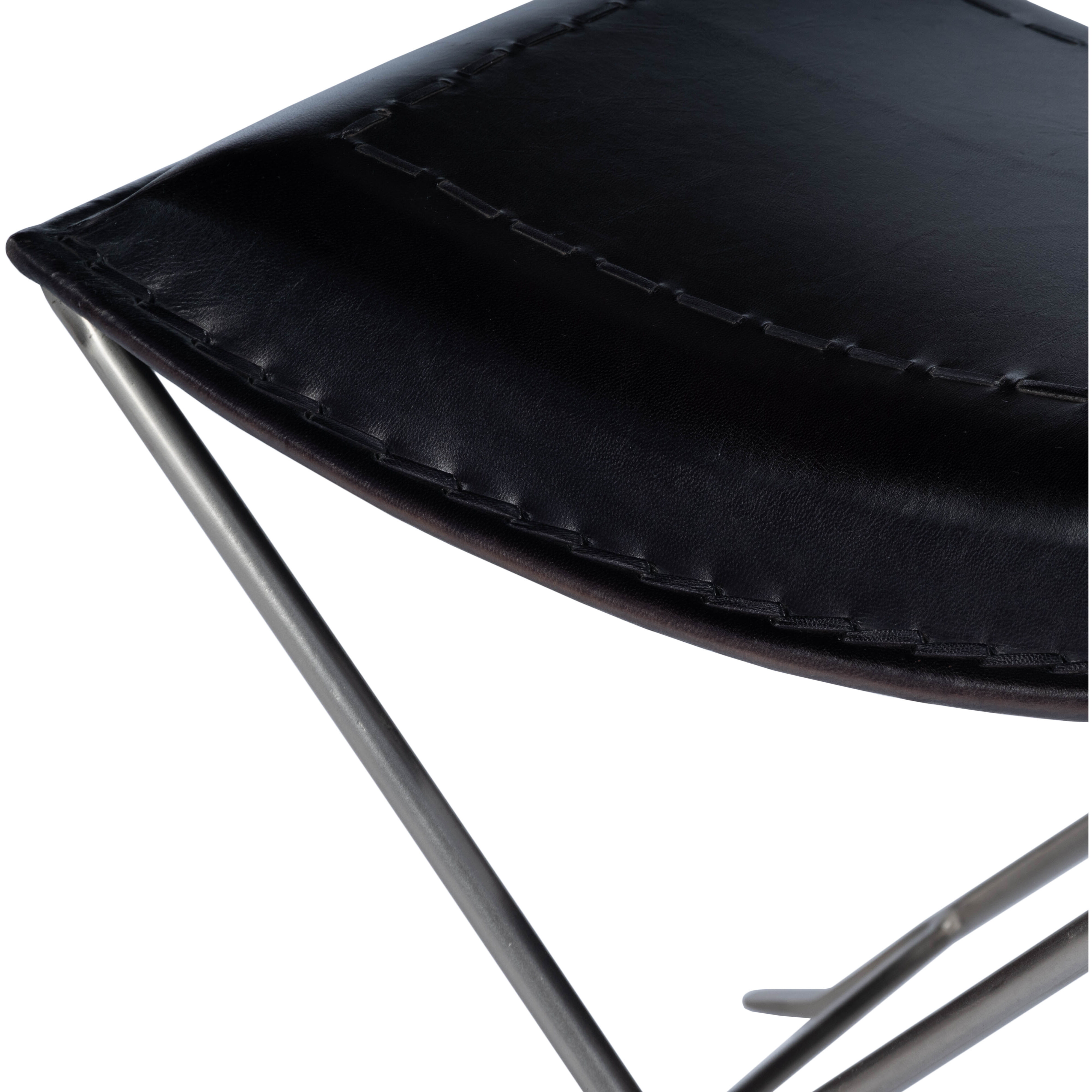 Melton Black Leather Ottoman or Stool