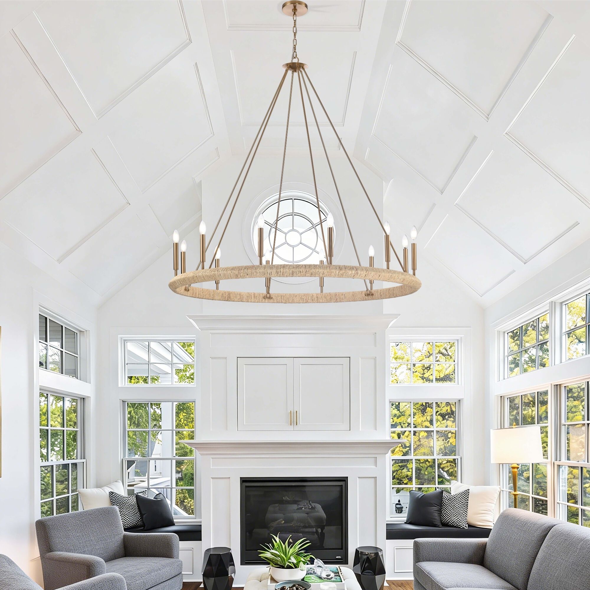 Cabana 12 Light 52 inch Lacquered Gold Chandelier Ceiling Light