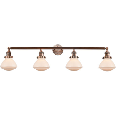Franklin Restoration Olean 4 Light 43 inch Antique Copper Bath Vanity Light Wall Light in Matte White Glass, Franklin Restoration