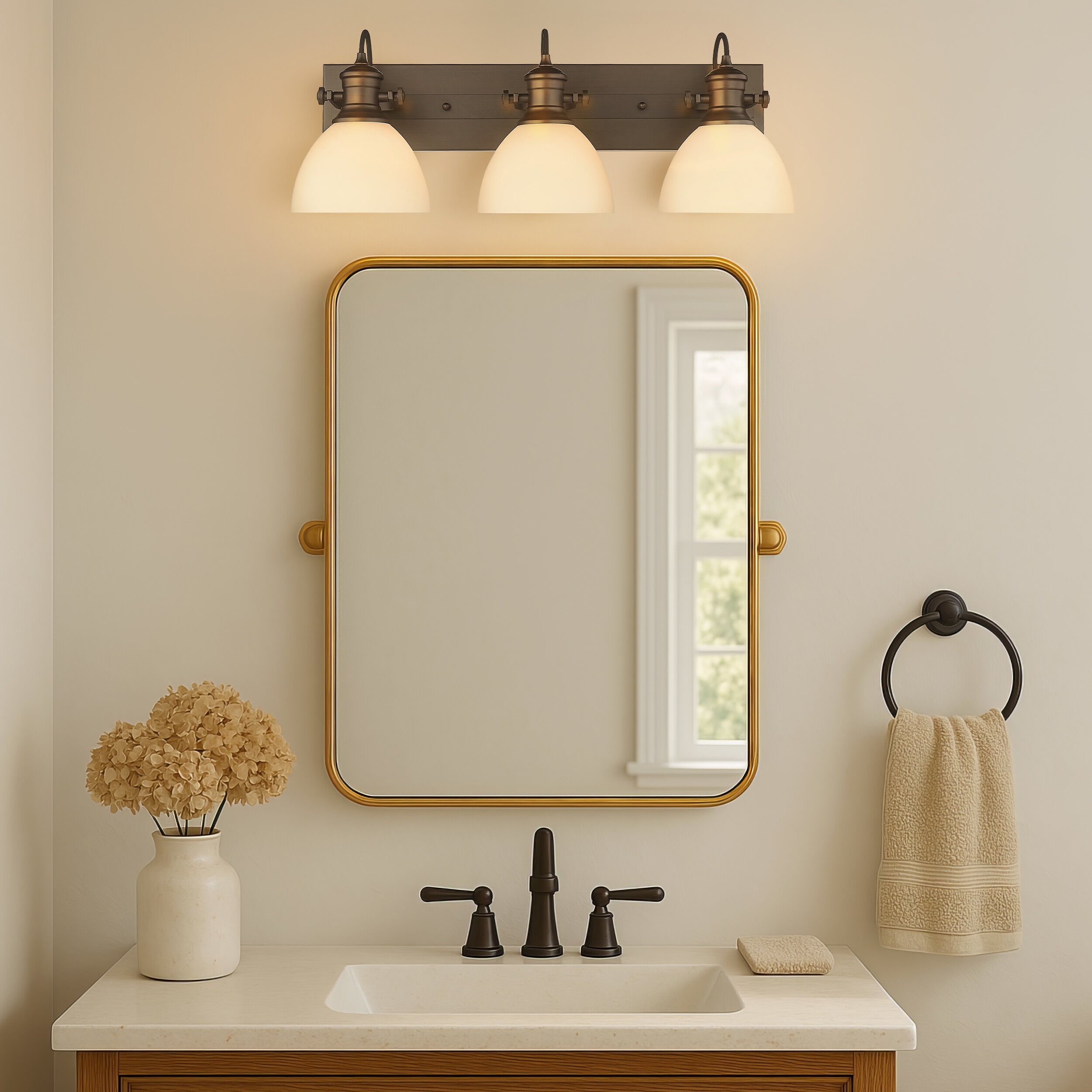 Yep Hines Vanity Wall Light in Rubbed Bronze, Opal Glass