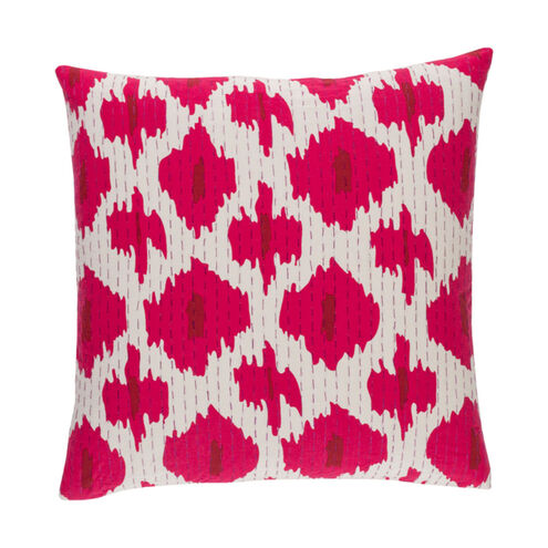 Kantha 20 X 20 inch Bright Pink and Dark Red Throw Pillow