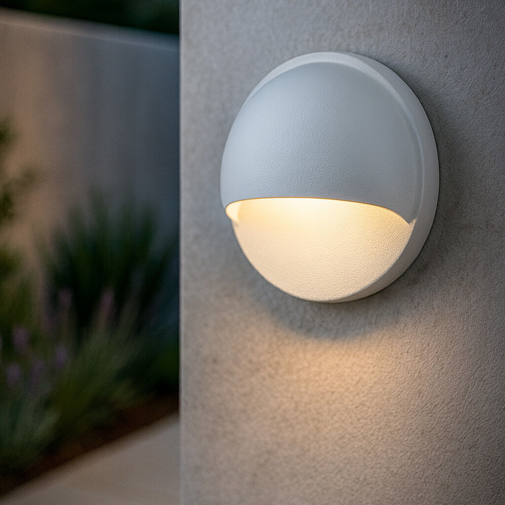 Nuvi 12v 1.40 watt Matte White Landscape Deck Sconce, Round