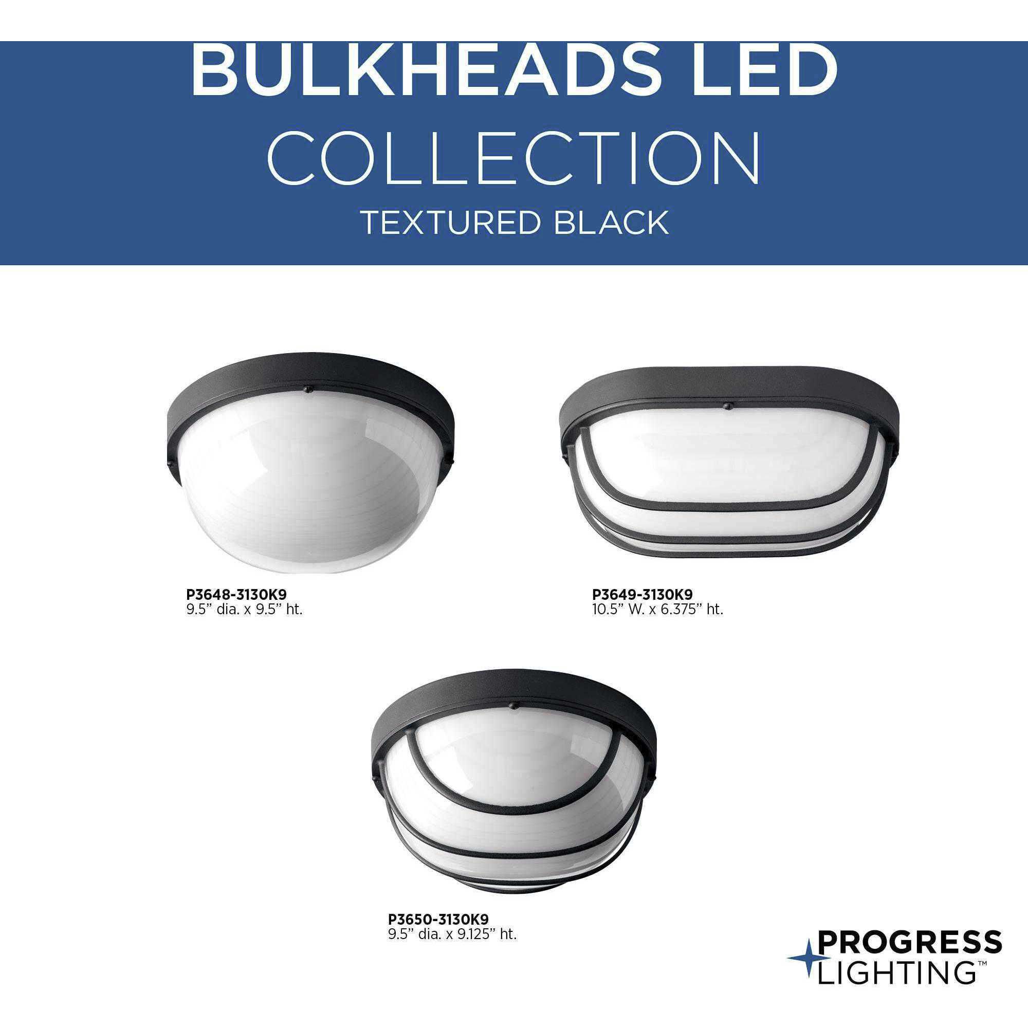 Bulkheads LED LED 9.5 inch Textured Black Outdoor Ceiling/Wall Light, Progress LED