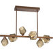 Gem LED Burnished Bronze Linear Multi-Pendant Ceiling Light in 3000K LED, Twisted Branch