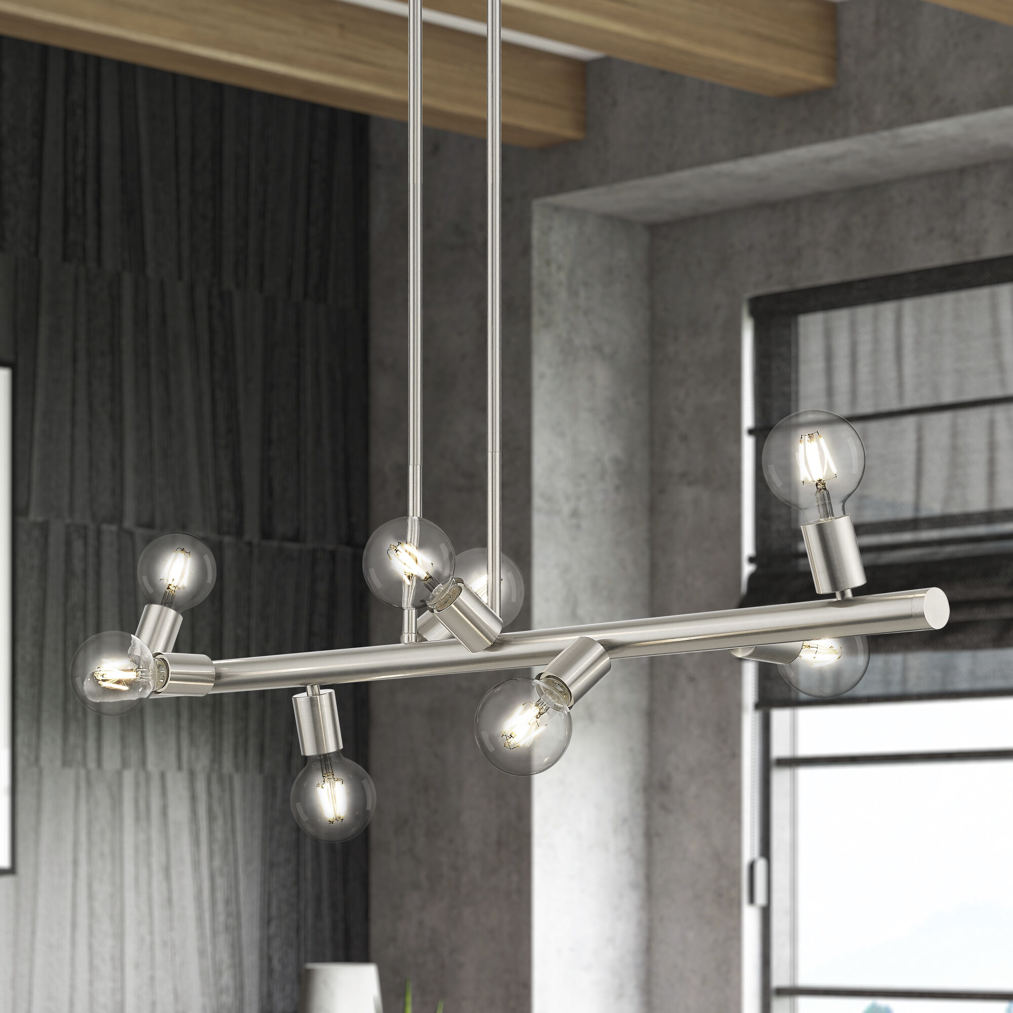 Bannister 8 Light 42 inch Brushed Nickel Linear Chandelier Ceiling Light, Large