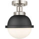 Edison 1 Light 7.25 inch Satin Nickel Semi-Flush Mount Ceiling Light in Matte Black and Matte White