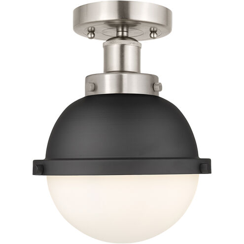 Edison 1 Light 7.25 inch Satin Nickel Semi-Flush Mount Ceiling Light in Matte Black and Matte White