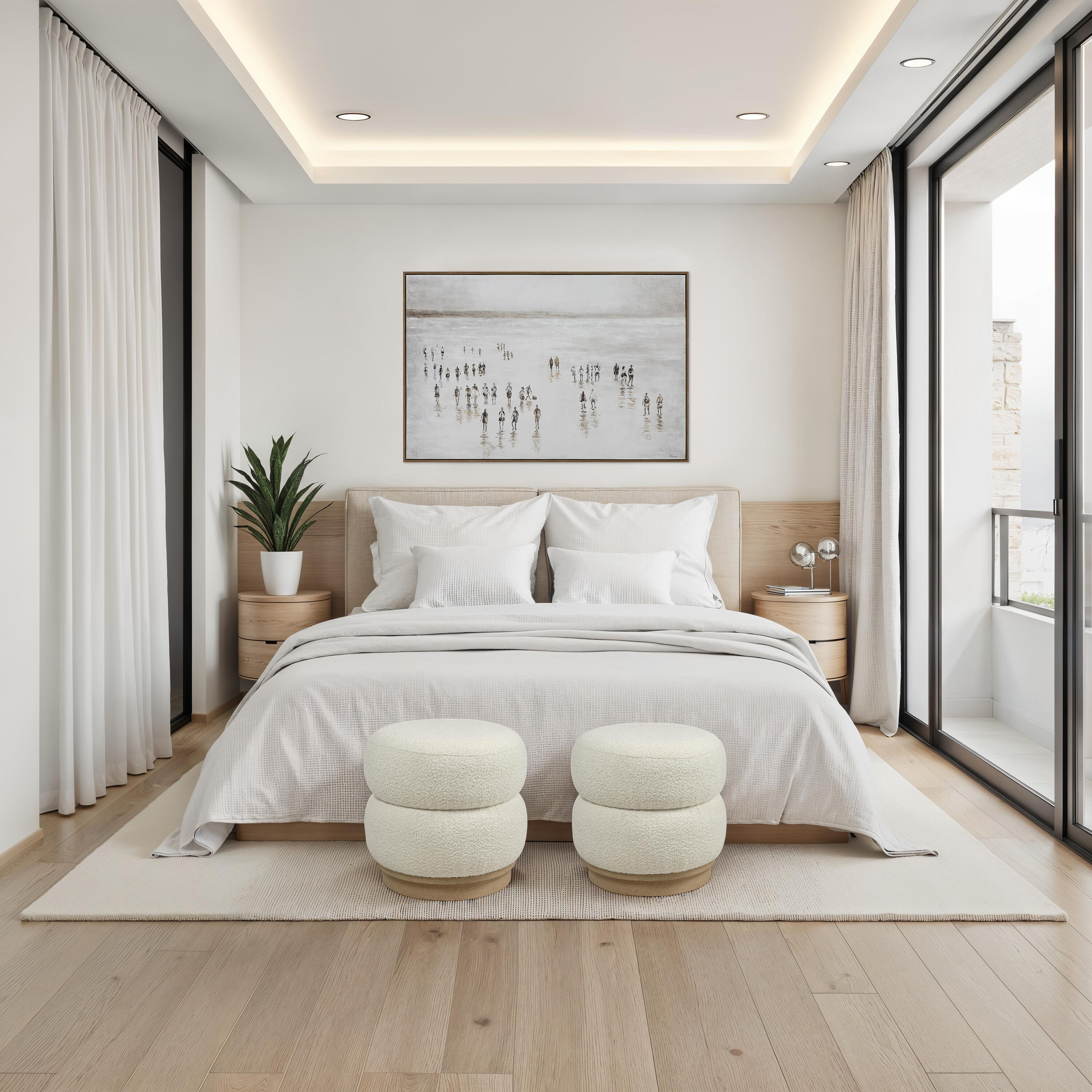 Miele 18 inch Ivory and Light Oak Ottoman